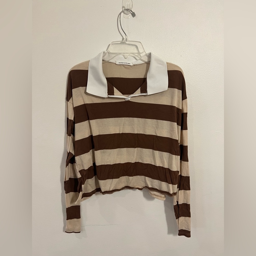 Preppy collard brown stripped shirt